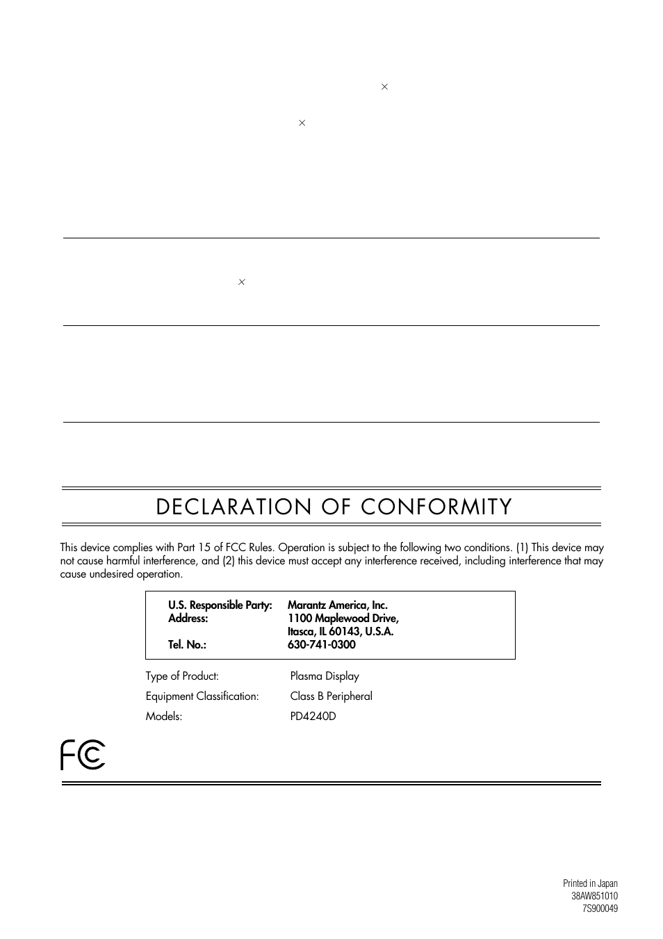 Declaration of conformity | Marantz PD4240D User Manual | Page 59 / 60