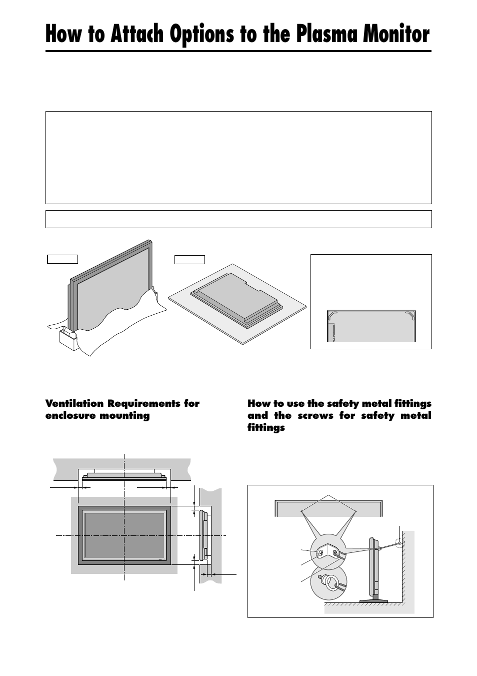 How to attach options to the plasma monitor, Ventilation requirements for enclosure mounting | Marantz PD4240D User Manual | Page 8 / 60