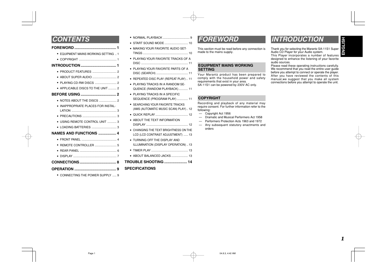 Marantz SA-11S1 User Manual | Page 5 / 19