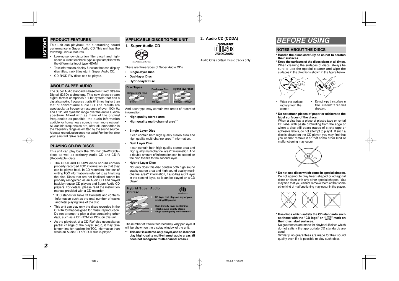 Before using | Marantz SA-11S1 User Manual | Page 6 / 19