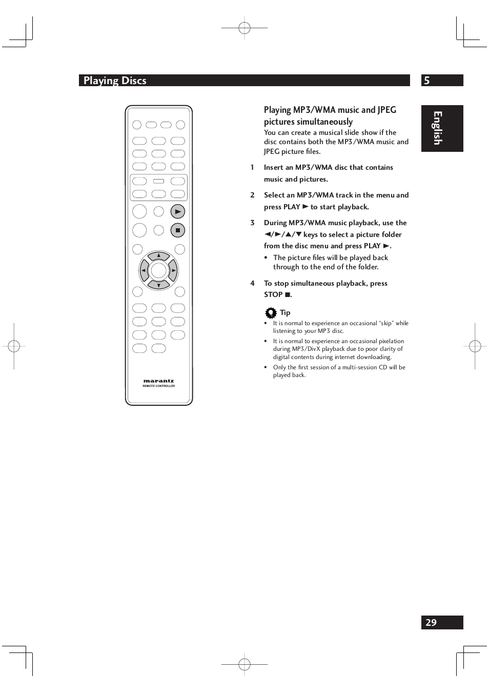 5playing discs, English | Marantz DV4001 User Manual | Page 29 / 54