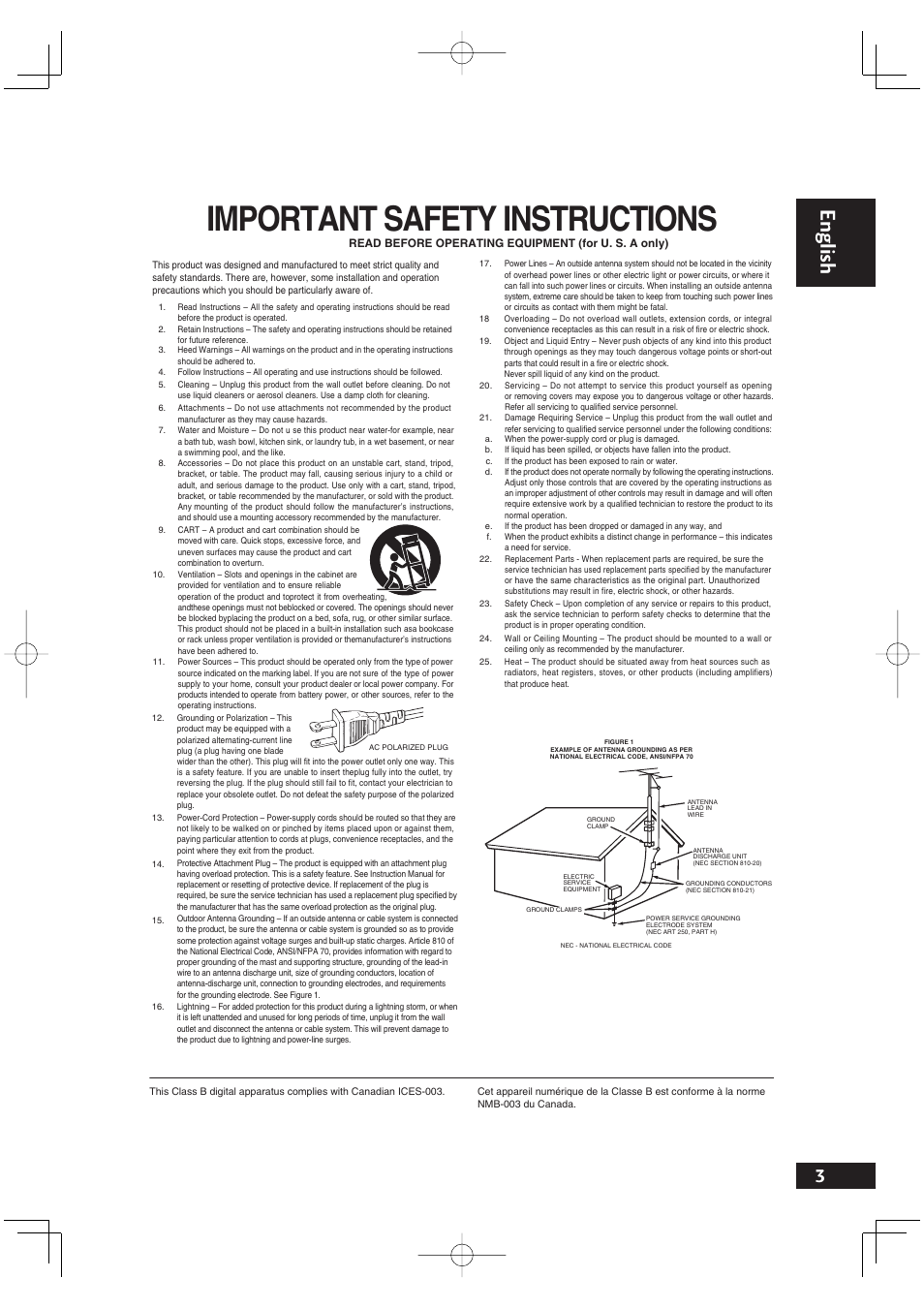 Important safety instructions, English | Marantz DV4001 User Manual | Page 3 / 54