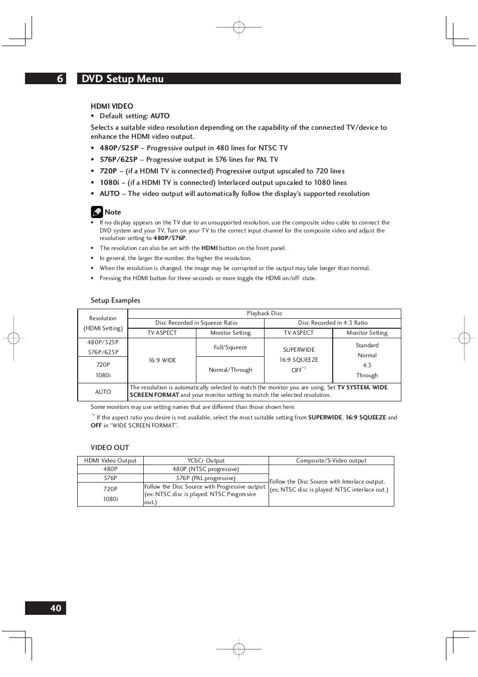 Dvd setup menu 6 | Marantz DV4001 User Manual | Page 40 / 54