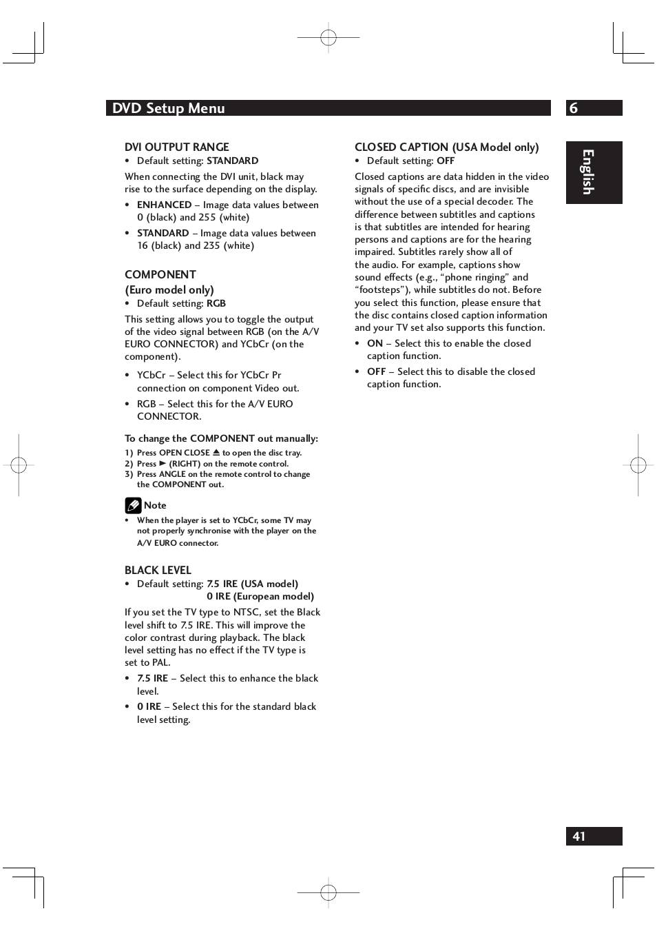 6dvd setup menu, English | Marantz DV4001 User Manual | Page 41 / 54