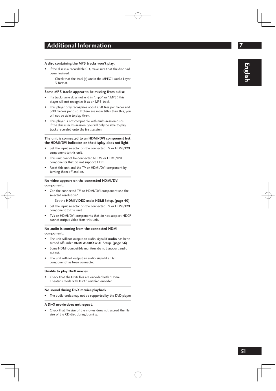 7additional information, English | Marantz DV4001 User Manual | Page 51 / 54