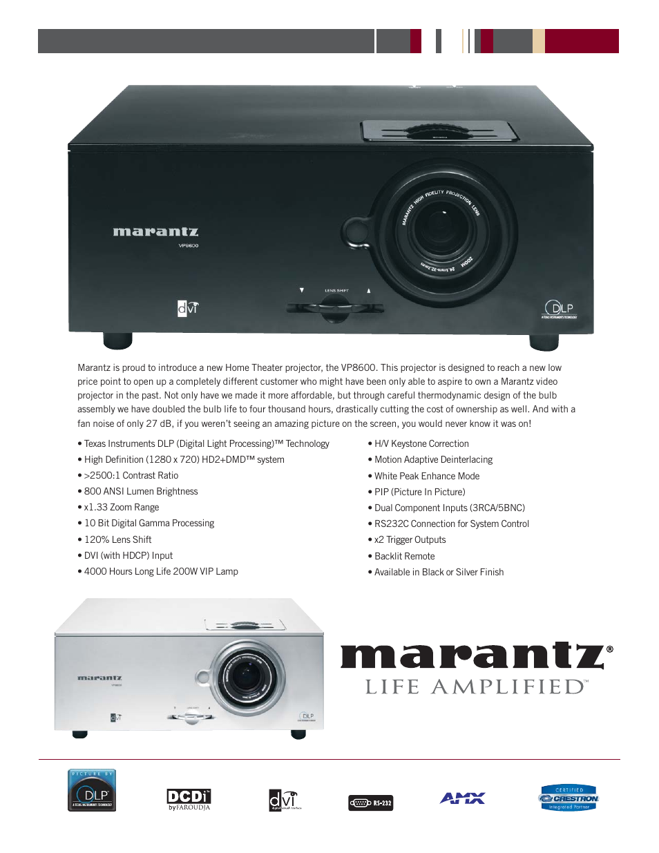 Marantz VP8600BL User Manual | 2 pages