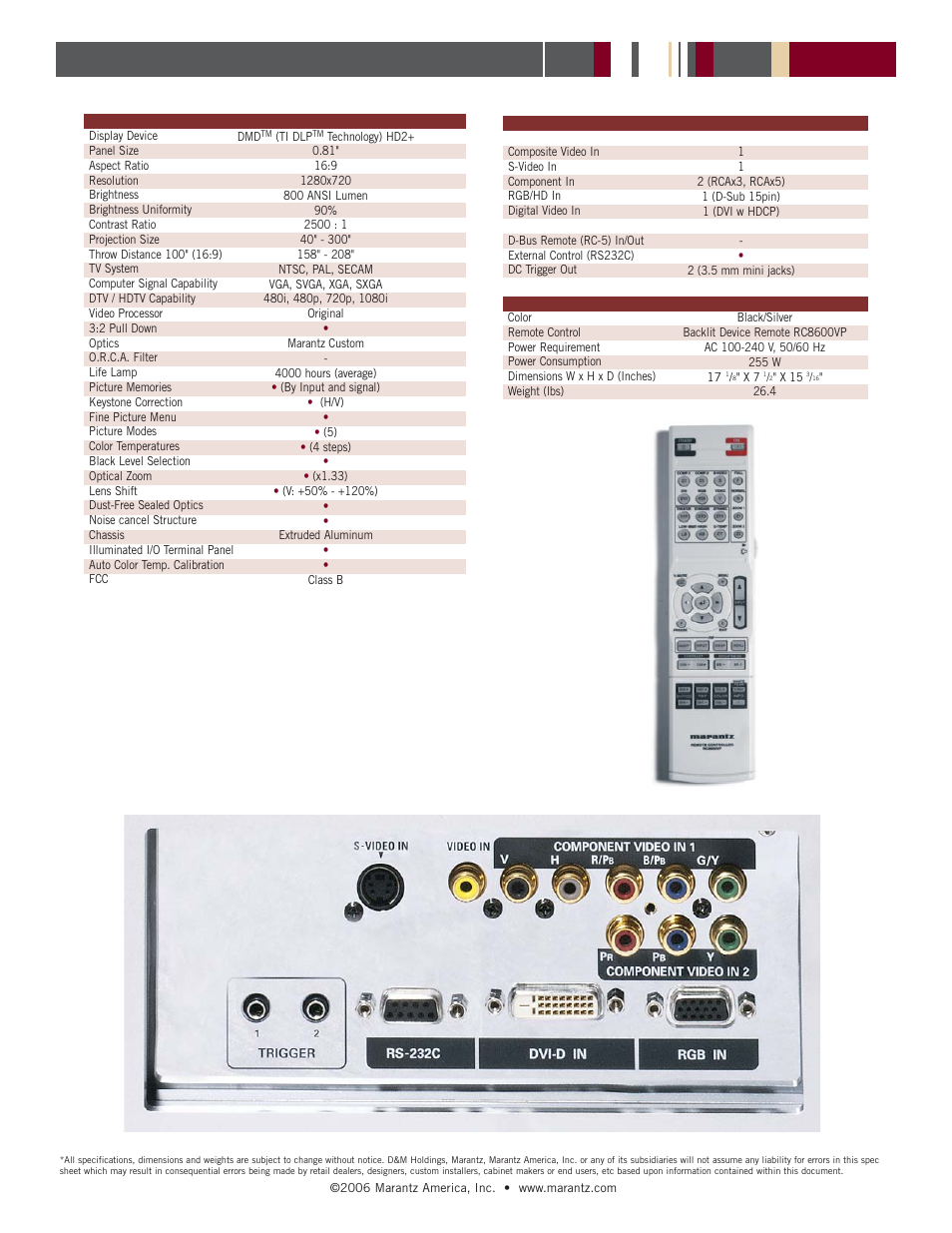 Marantz VP8600BL User Manual | Page 2 / 2