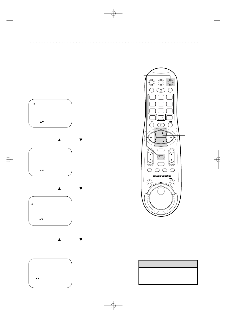 Setting the controller to operate a dbs 53, Helpful hint, Turn on the dbs. select a chan- nel other than 205 | Turn on the dbs. select a channel other than 205, Press the vcr button, then press the menu button, Instructions continue on page 54 | Marantz MV5100 User Manual | Page 53 / 82