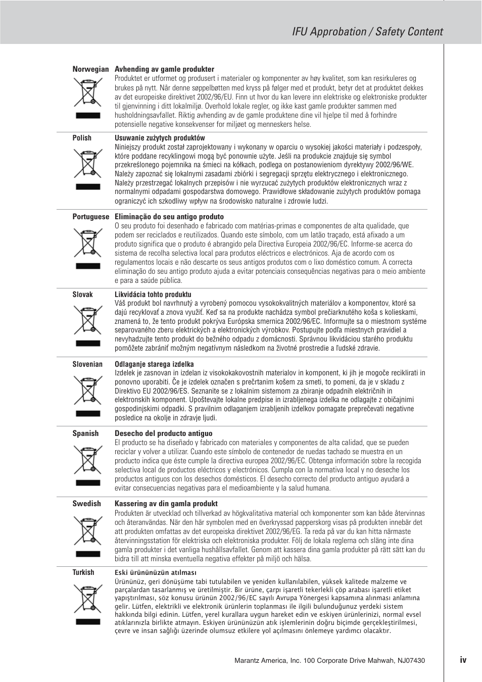 Ifu approbation / safety content | Marantz RX8001 User Manual | Page 17 / 20