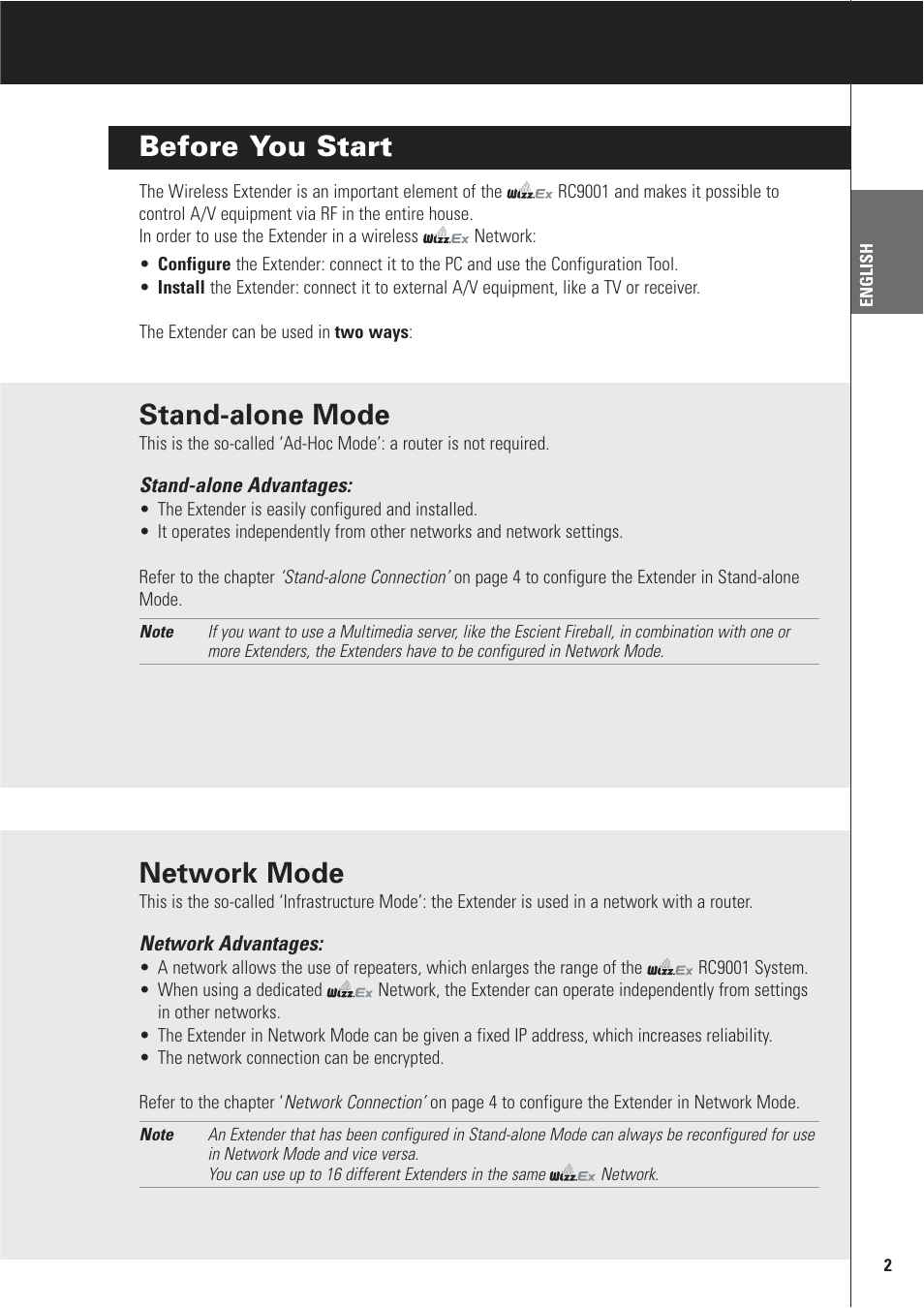 Before you start, Stand-alone mode, Network mode | Marantz RX8001 User Manual | Page 5 / 20