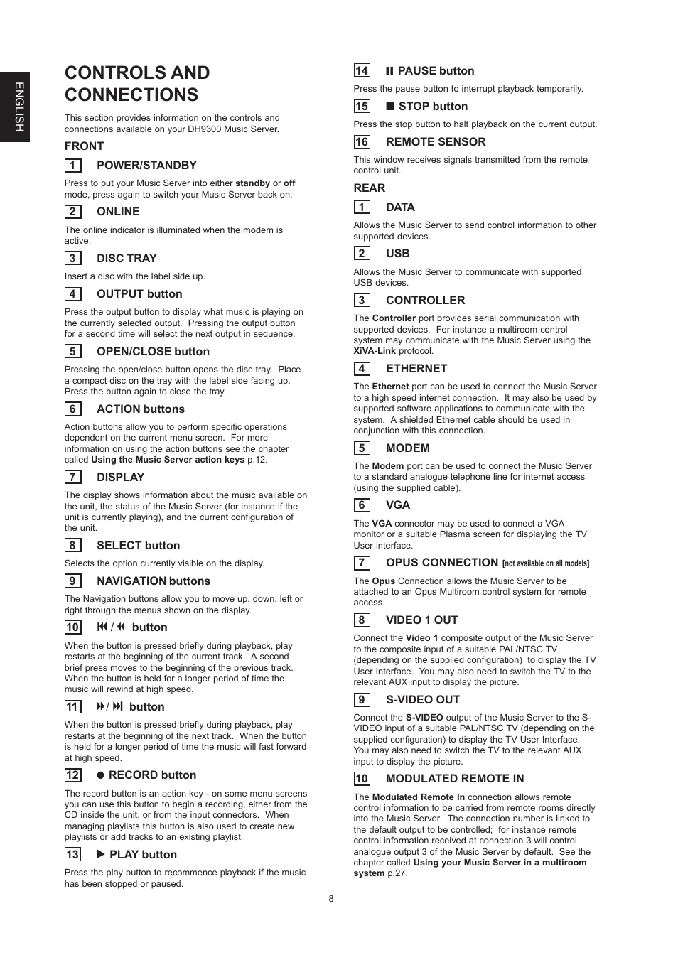 Controls and connections | Marantz DH9300 User Manual | Page 10 / 132