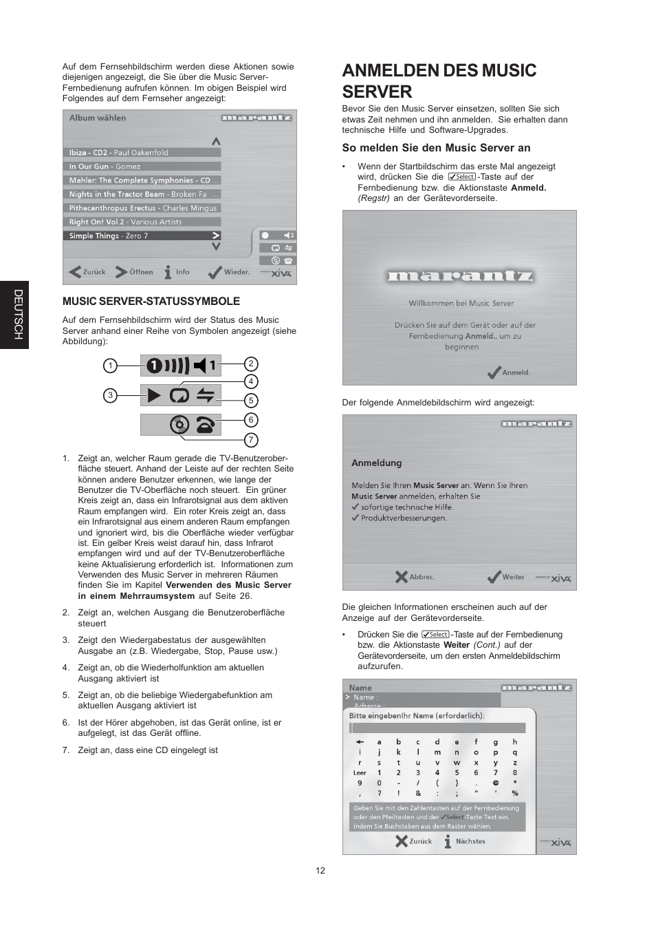 Anmelden des music server | Marantz DH9300 User Manual | Page 106 / 132