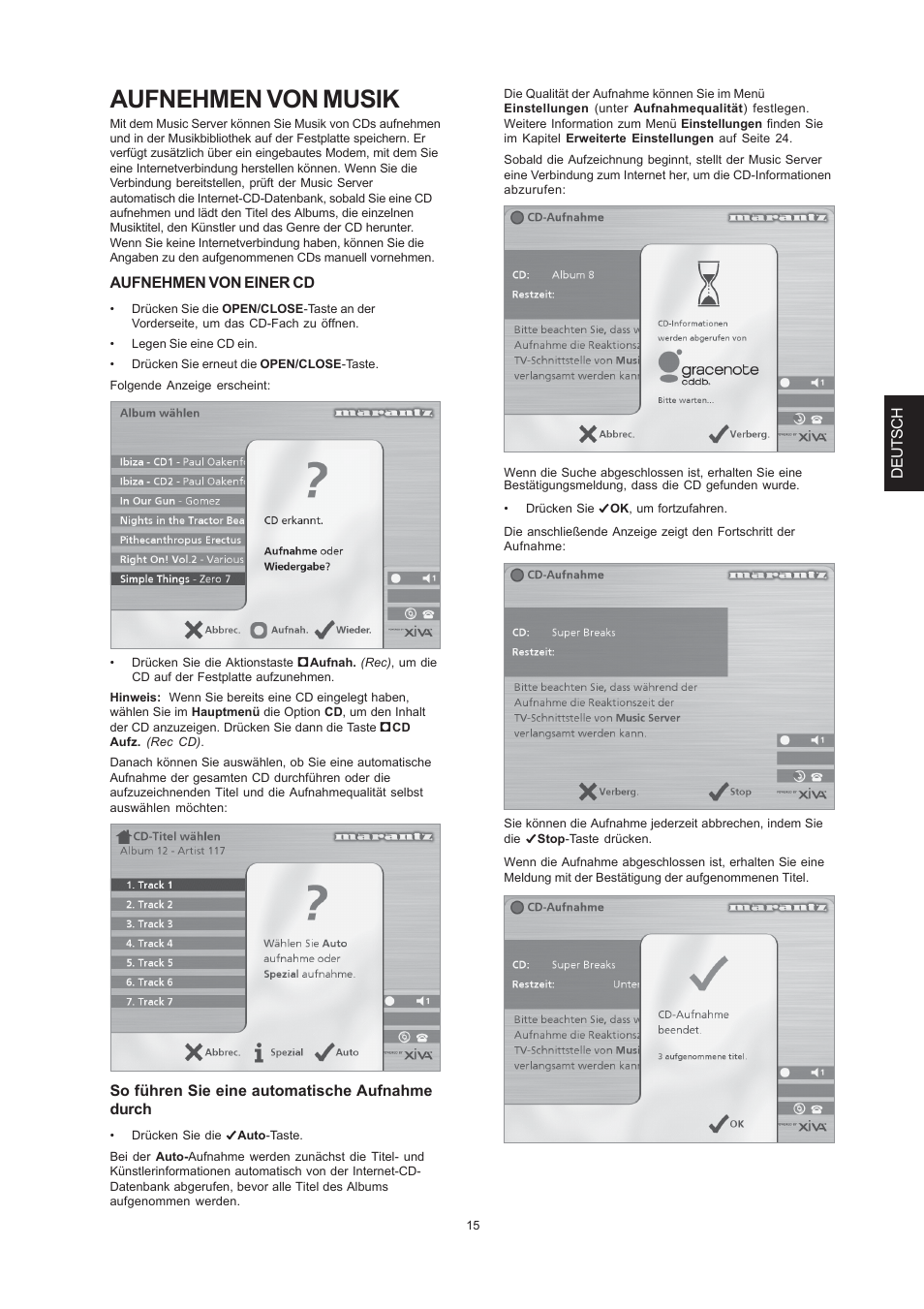 Aufnehmen von musik | Marantz DH9300 User Manual | Page 109 / 132