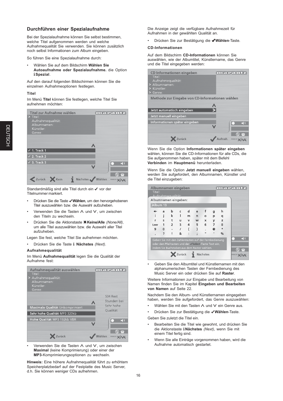 Deutsch durchführen einer spezialaufnahme | Marantz DH9300 User Manual | Page 110 / 132