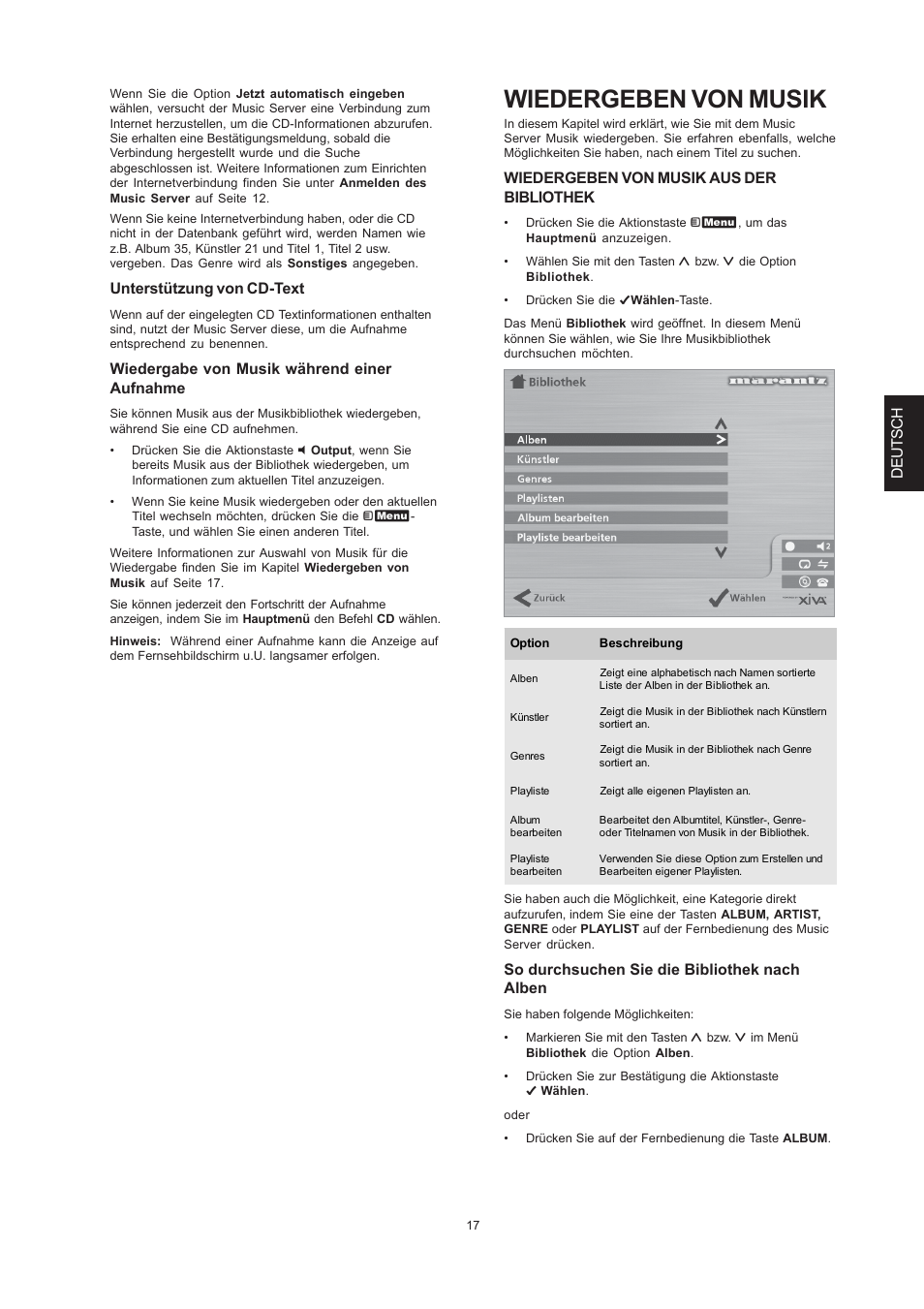 Wiedergeben von musik, Deutsch, Unterstützung von cd-text | Wiedergabe von musik während einer aufnahme, Wiedergeben von musik aus der bibliothek, So durchsuchen sie die bibliothek nach alben | Marantz DH9300 User Manual | Page 111 / 132