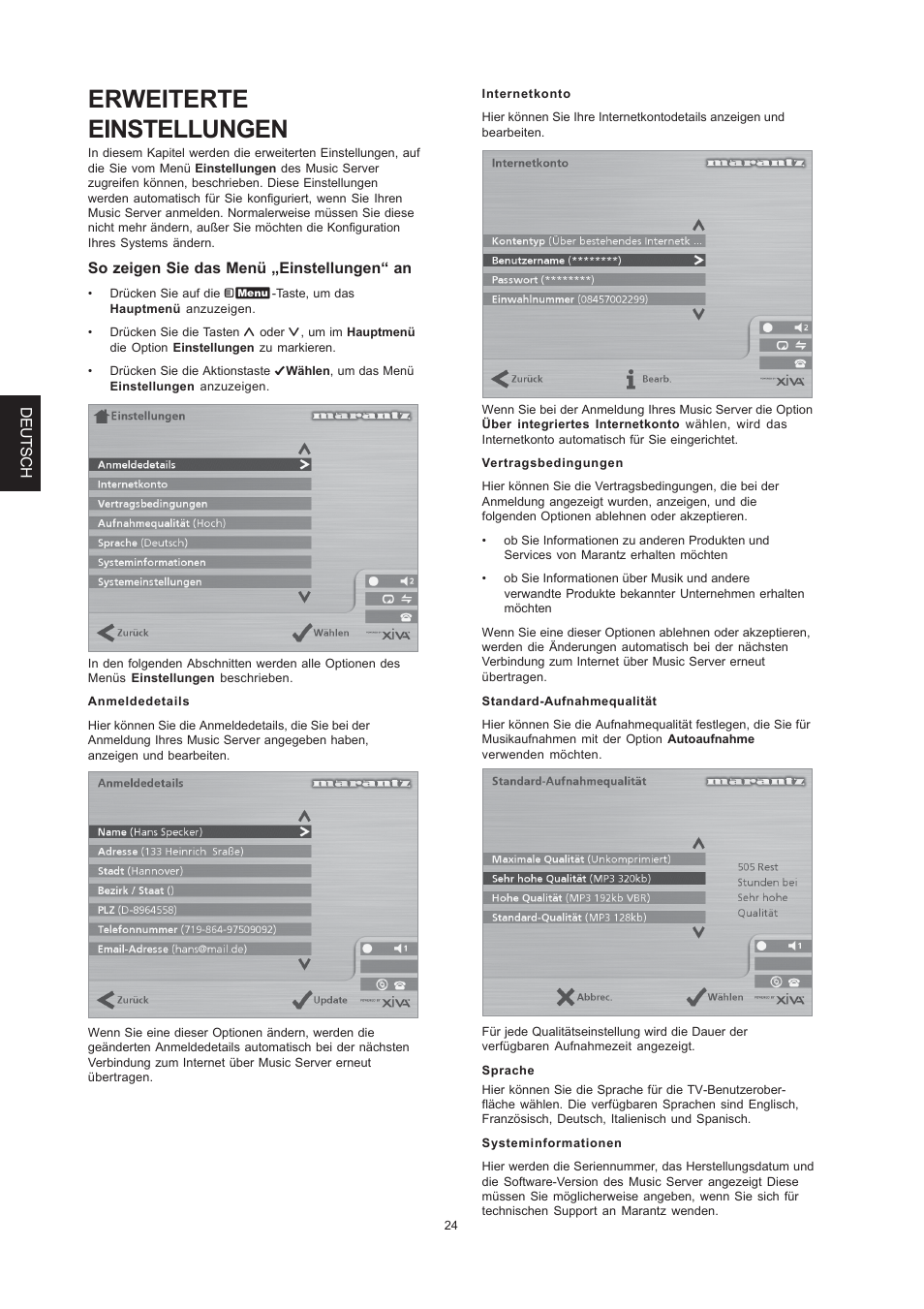 Erweiterte einstellungen | Marantz DH9300 User Manual | Page 118 / 132