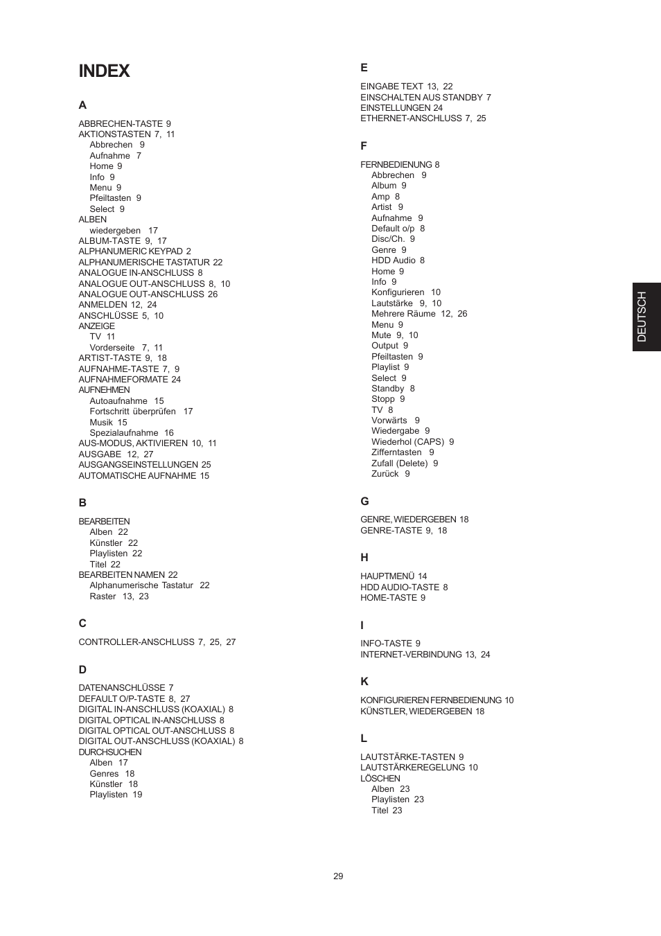 Index | Marantz DH9300 User Manual | Page 123 / 132