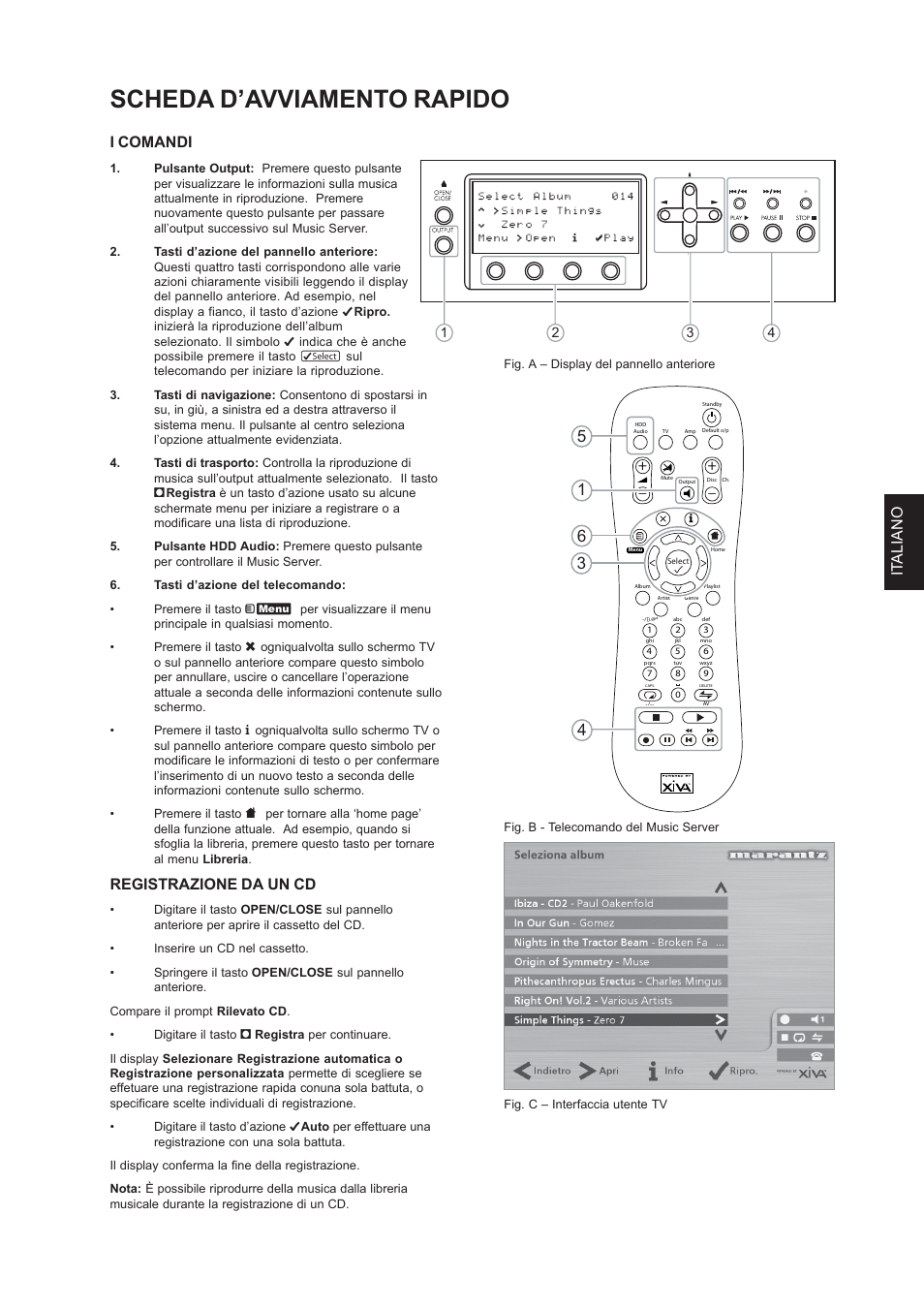 Scheda d’avviamento rapido, It aliano, I comandi | Registrazione da un cd | Marantz DH9300 User Manual | Page 125 / 132