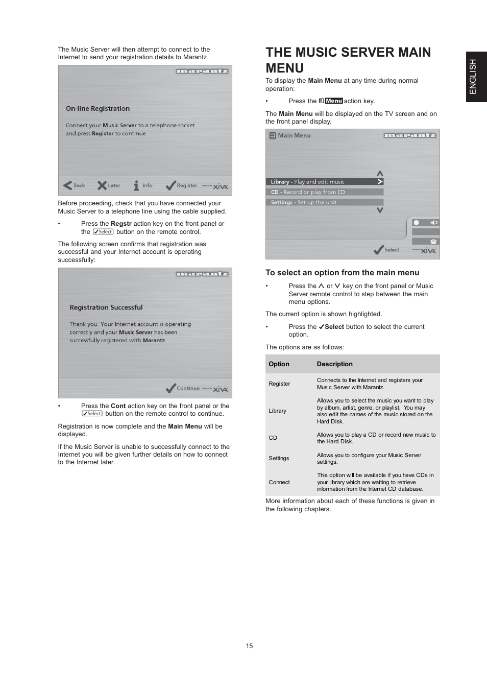 The music server main menu, English | Marantz DH9300 User Manual | Page 17 / 132