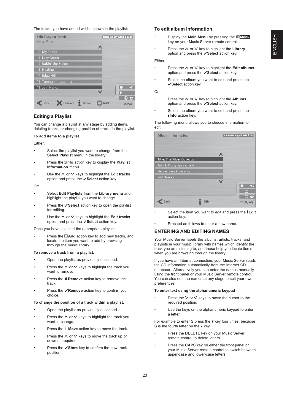 English, Editing a playlist, Entering and editing names | Marantz DH9300 User Manual | Page 25 / 132