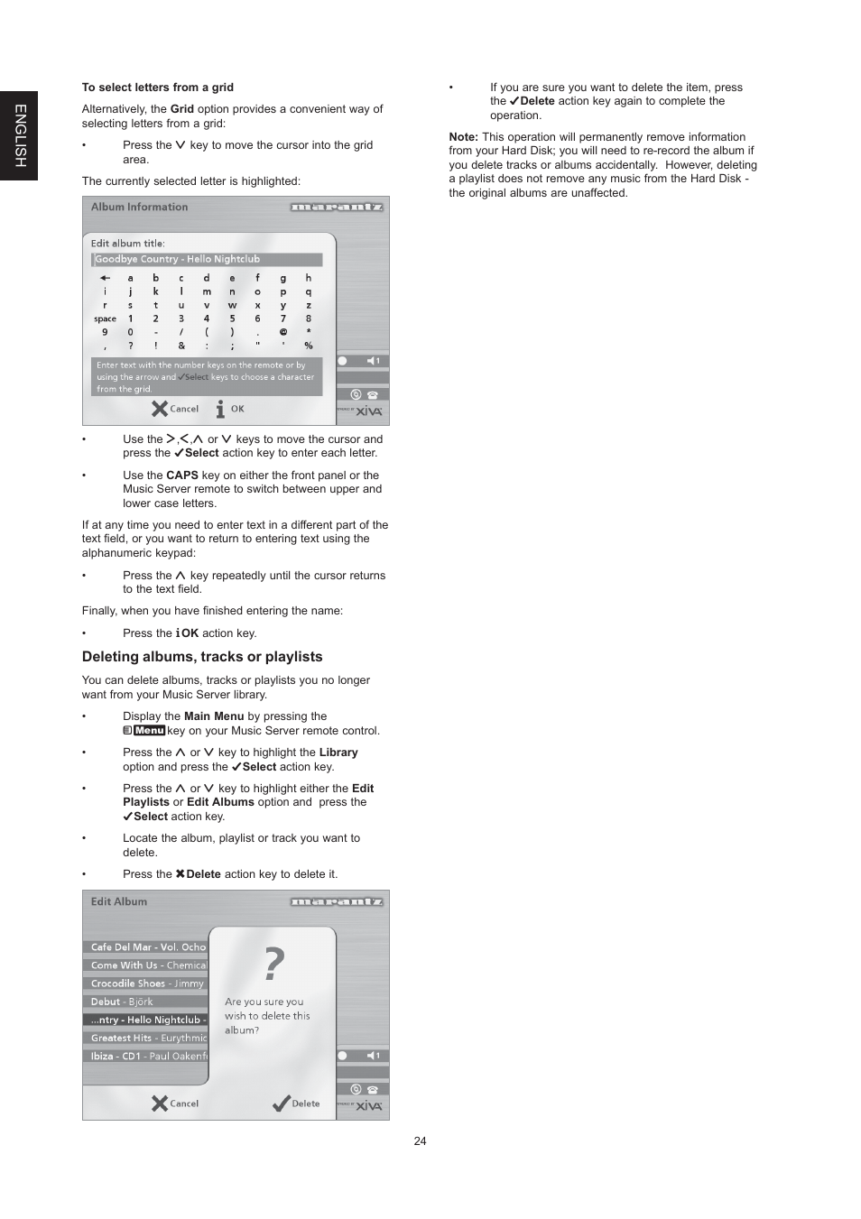 English, Deleting albums, tracks or playlists | Marantz DH9300 User Manual | Page 26 / 132