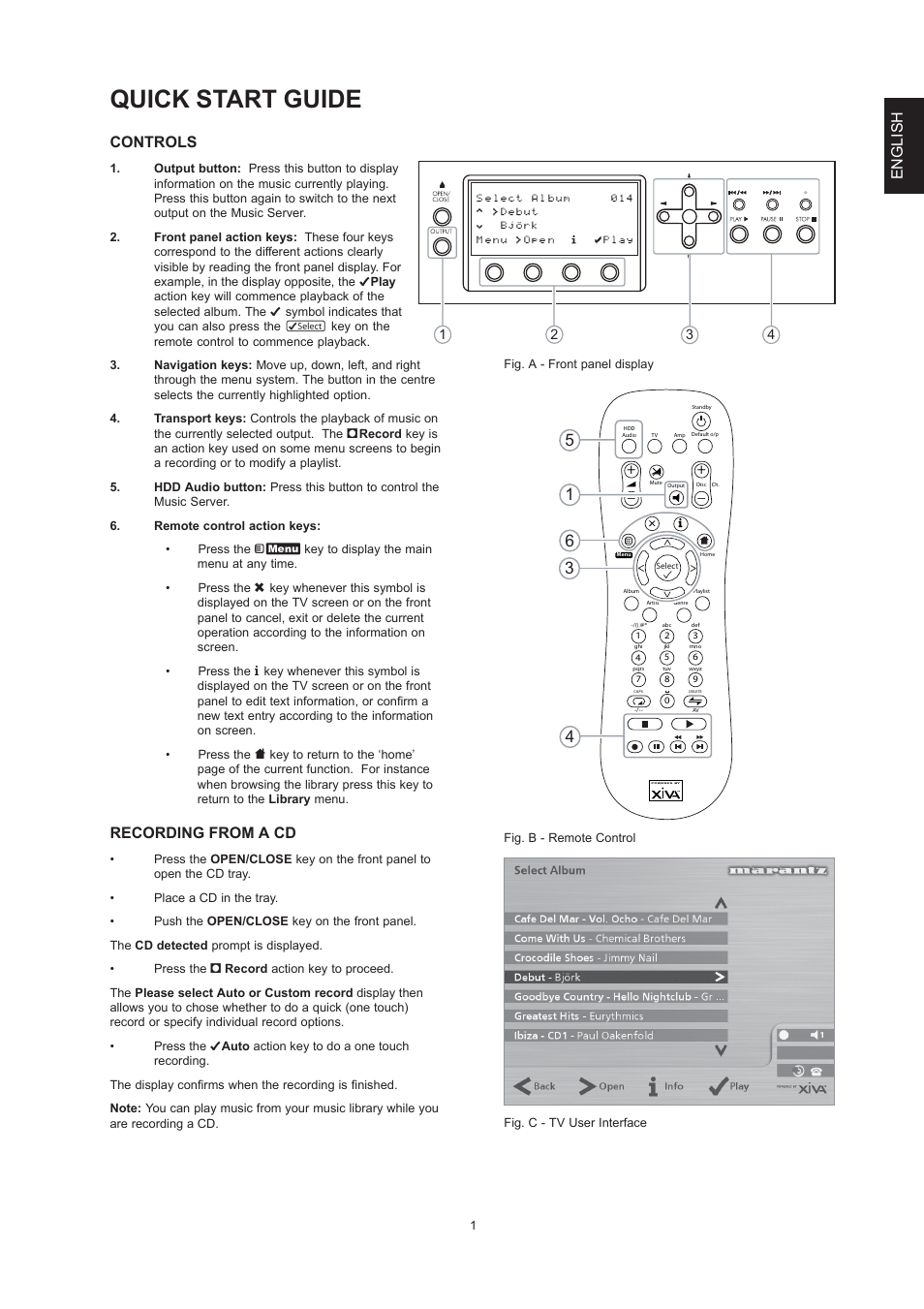 Quick start guide, English, Controls | Recording from a cd | Marantz DH9300 User Manual | Page 3 / 132