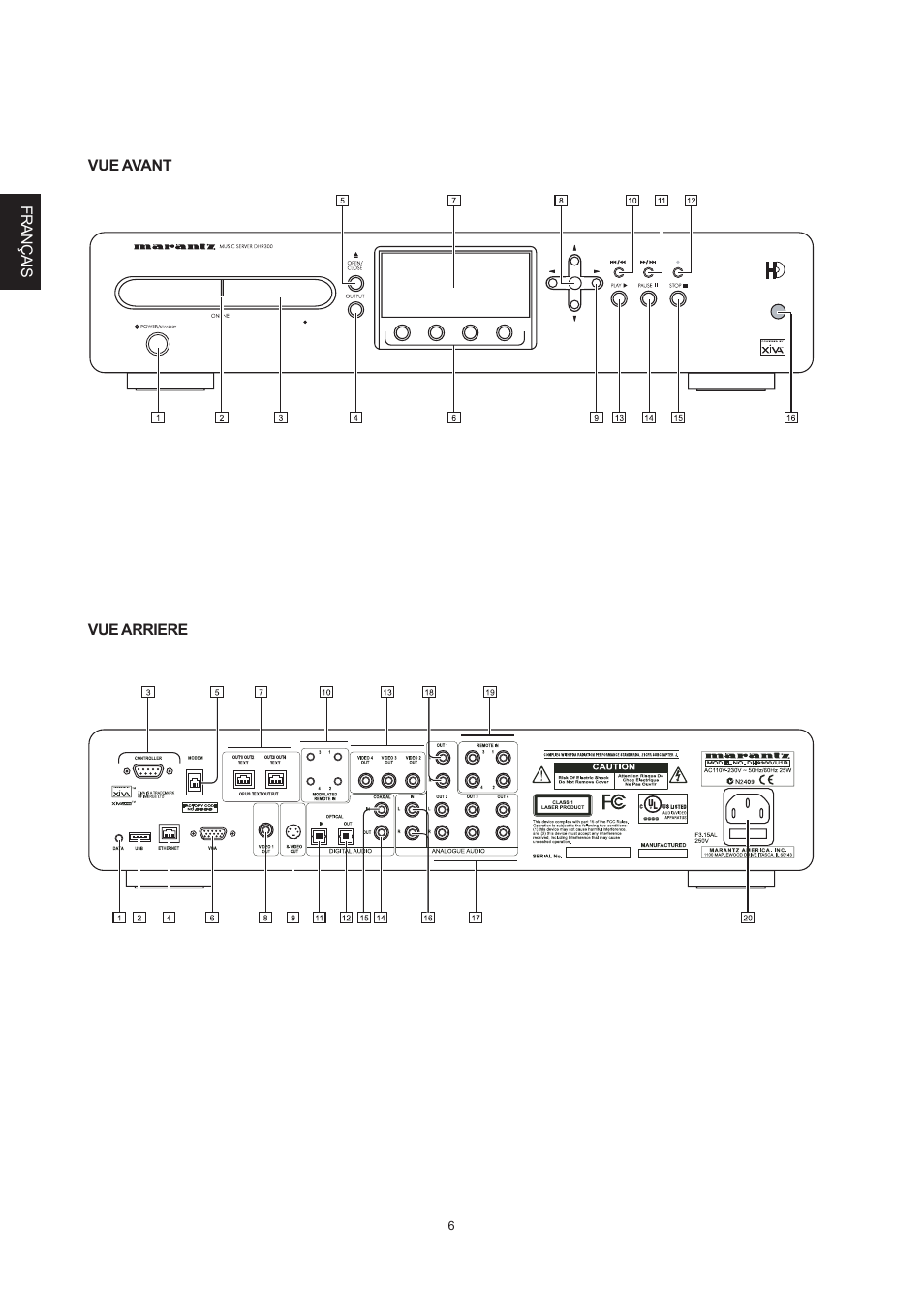 Français vue arriere, Vue avant | Marantz DH9300 User Manual | Page 40 / 132