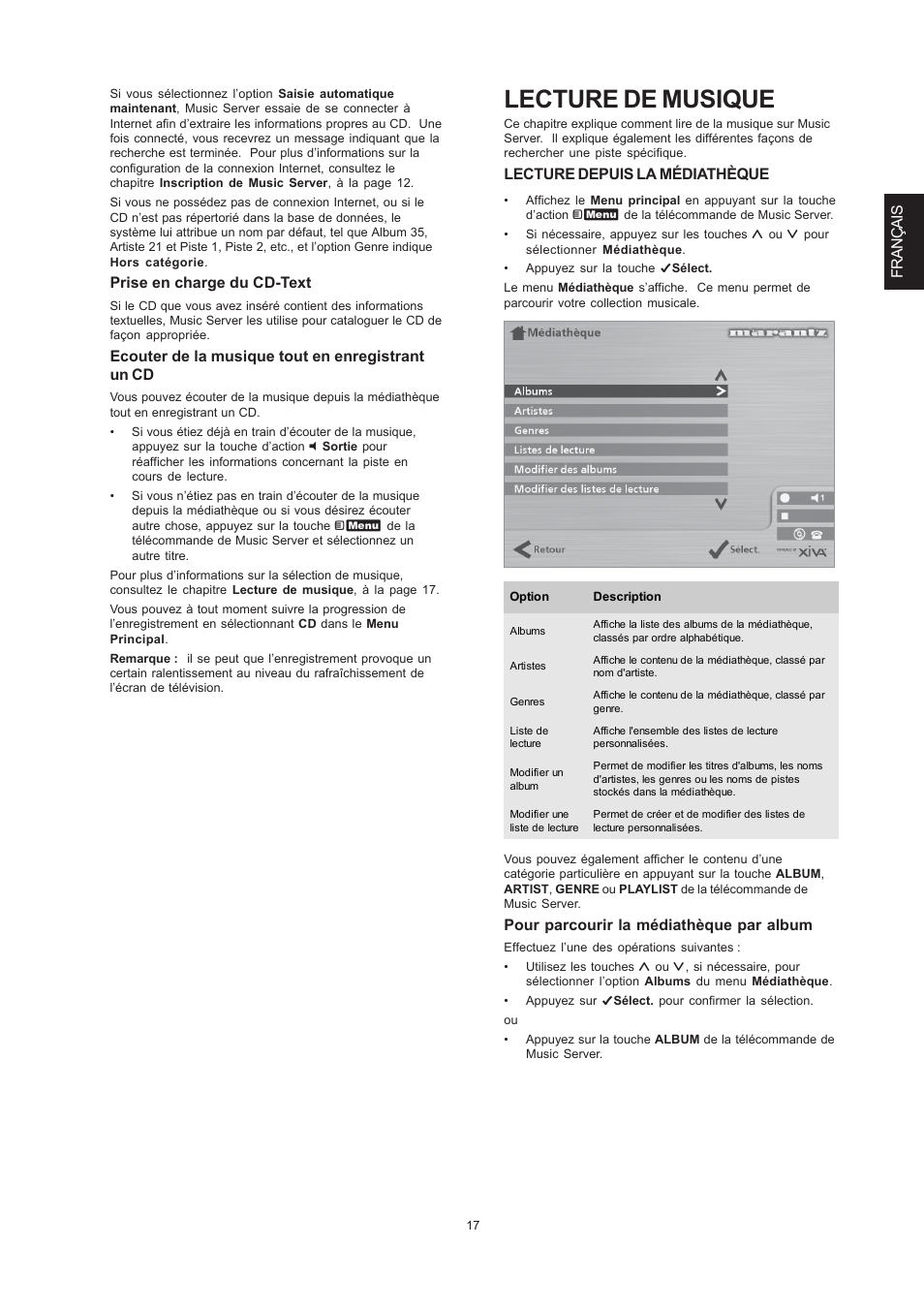 Lecture de musique, Français, Prise en charge du cd-text | Ecouter de la musique tout en enregistrant un cd, Lecture depuis la médiathèque, Pour parcourir la médiathèque par album | Marantz DH9300 User Manual | Page 51 / 132