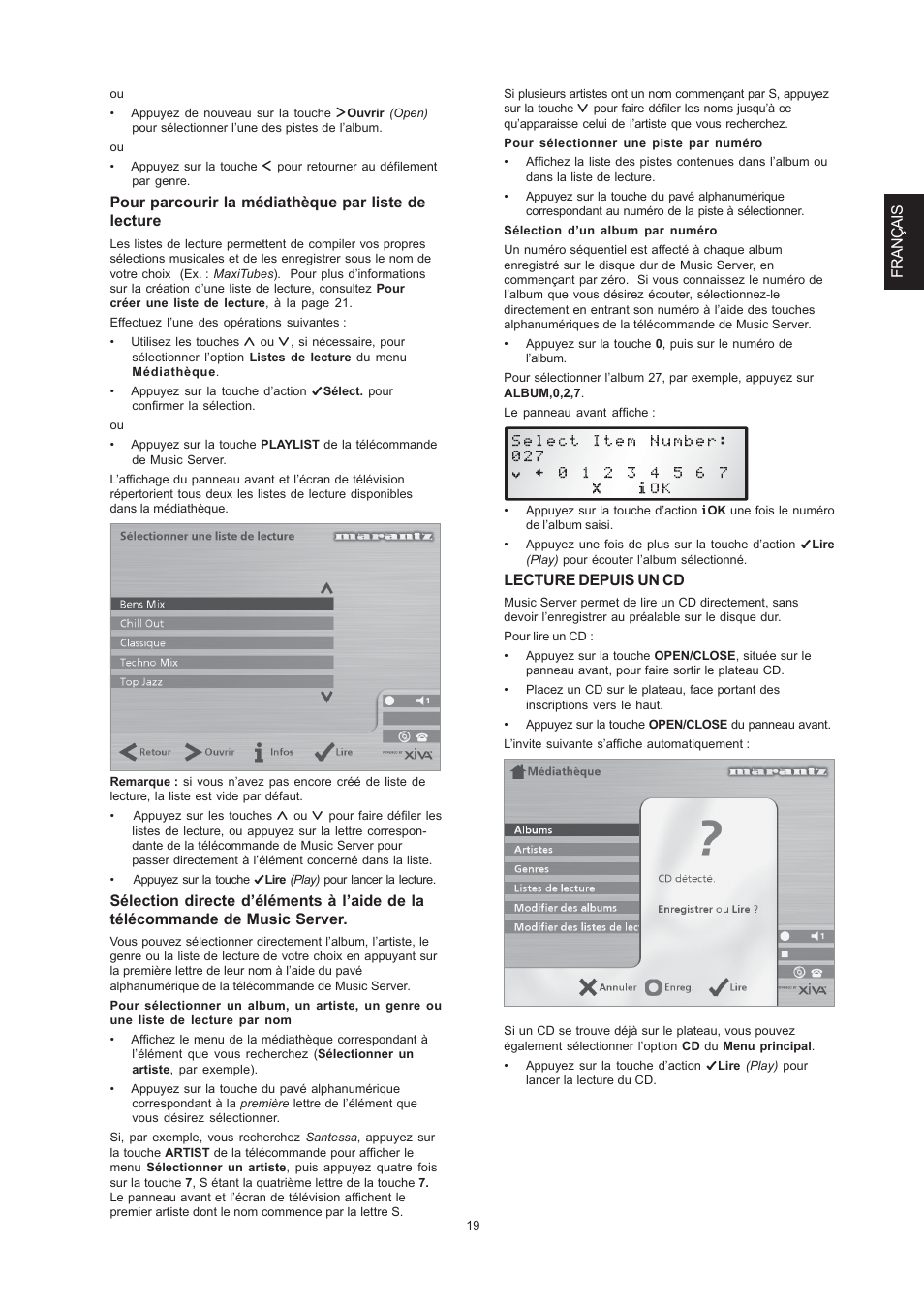 Français, Pour parcourir la médiathèque par liste de lecture, Lecture depuis un cd | Marantz DH9300 User Manual | Page 53 / 132