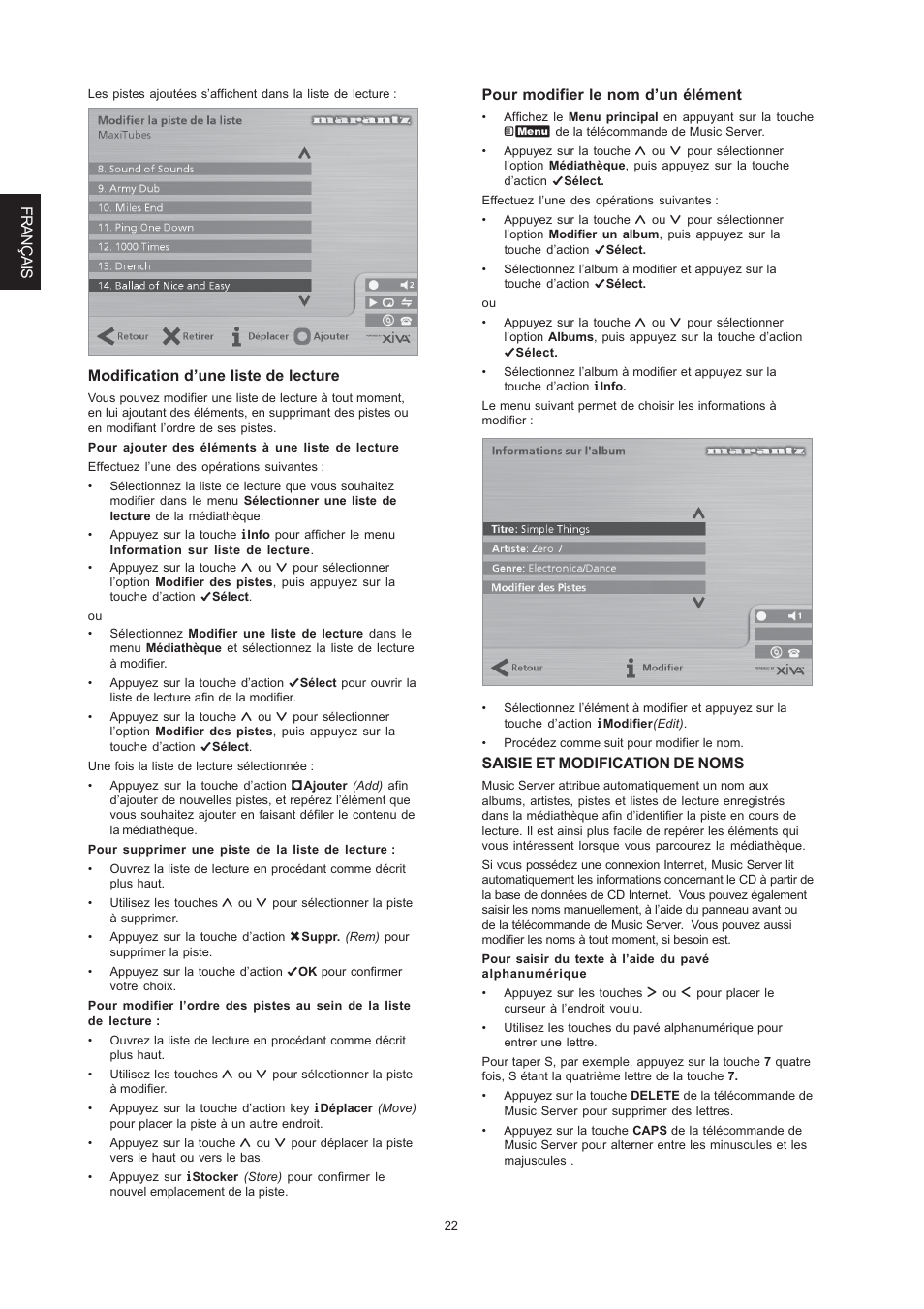 Français, Modification d’une liste de lecture, Pour modifier le nom d’un élément | Saisie et modification de noms | Marantz DH9300 User Manual | Page 56 / 132