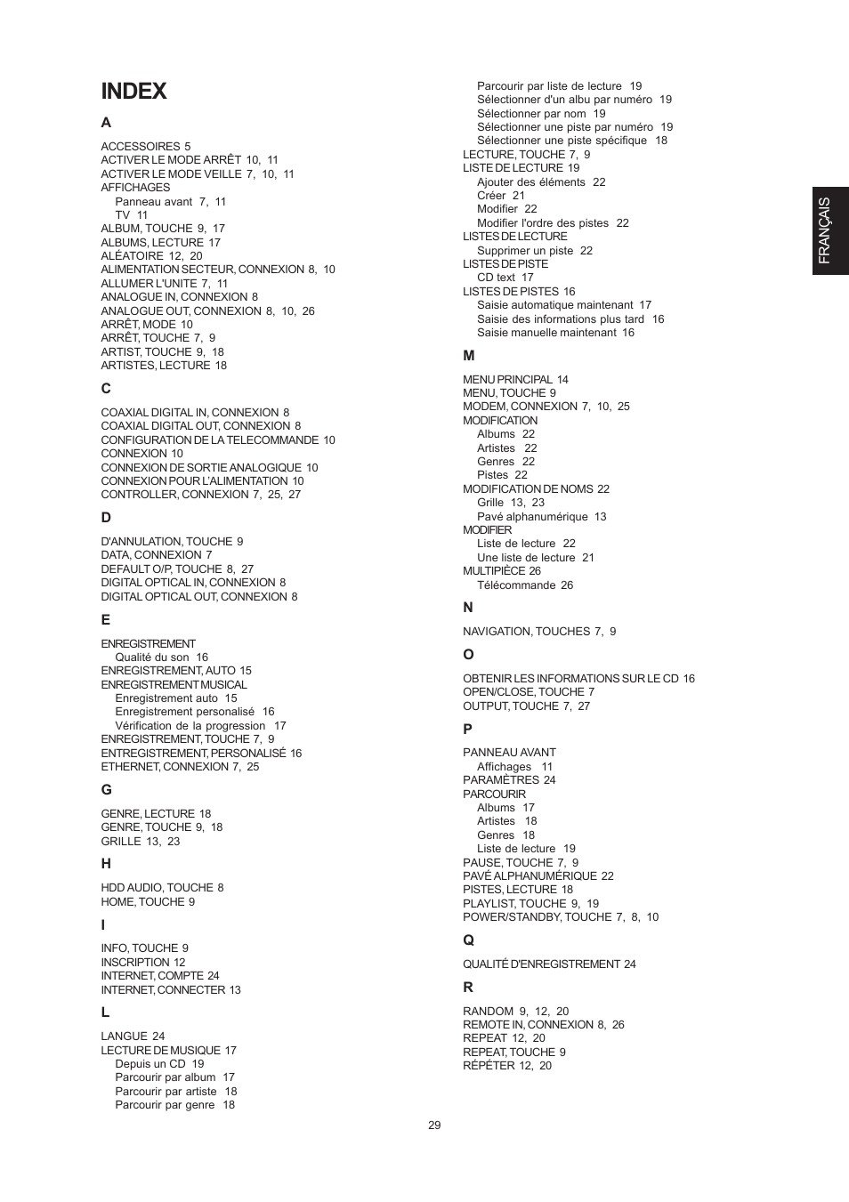 Index | Marantz DH9300 User Manual | Page 63 / 132