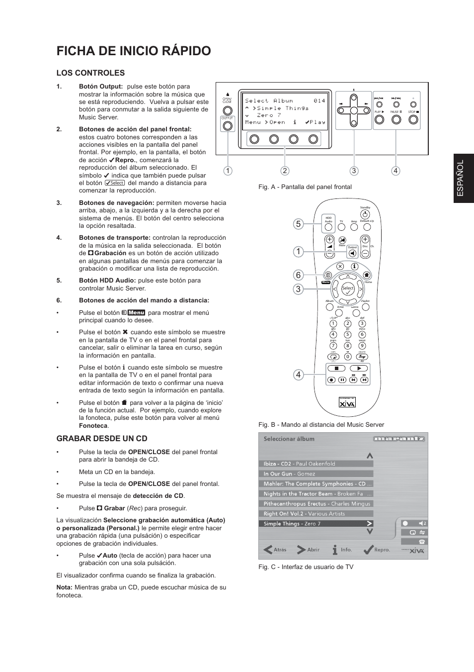 Ficha de inicio rápido, Es p añol, Los controles | Grabar desde un cd | Marantz DH9300 User Manual | Page 65 / 132