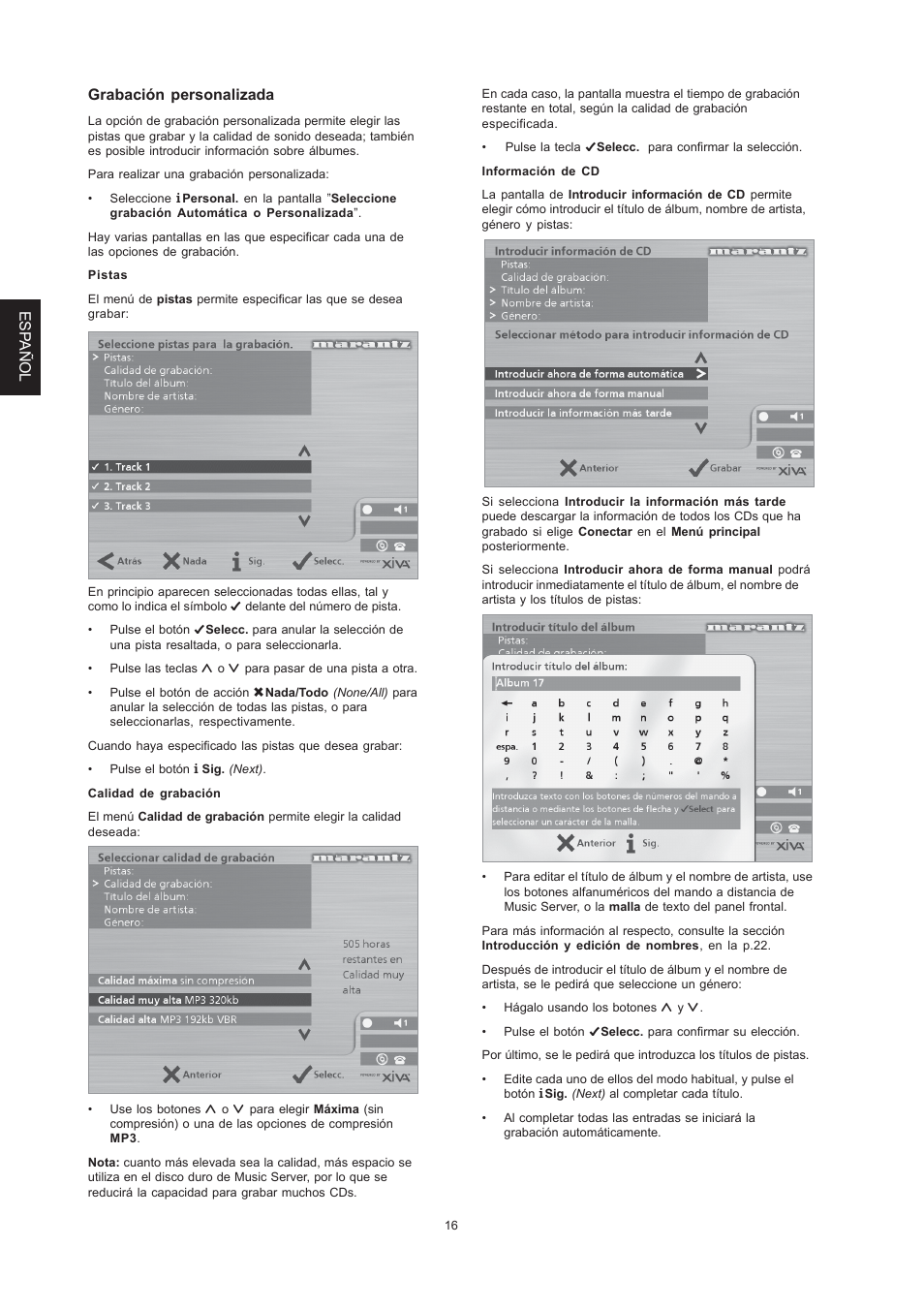 Esp añol grabación personalizada | Marantz DH9300 User Manual | Page 80 / 132