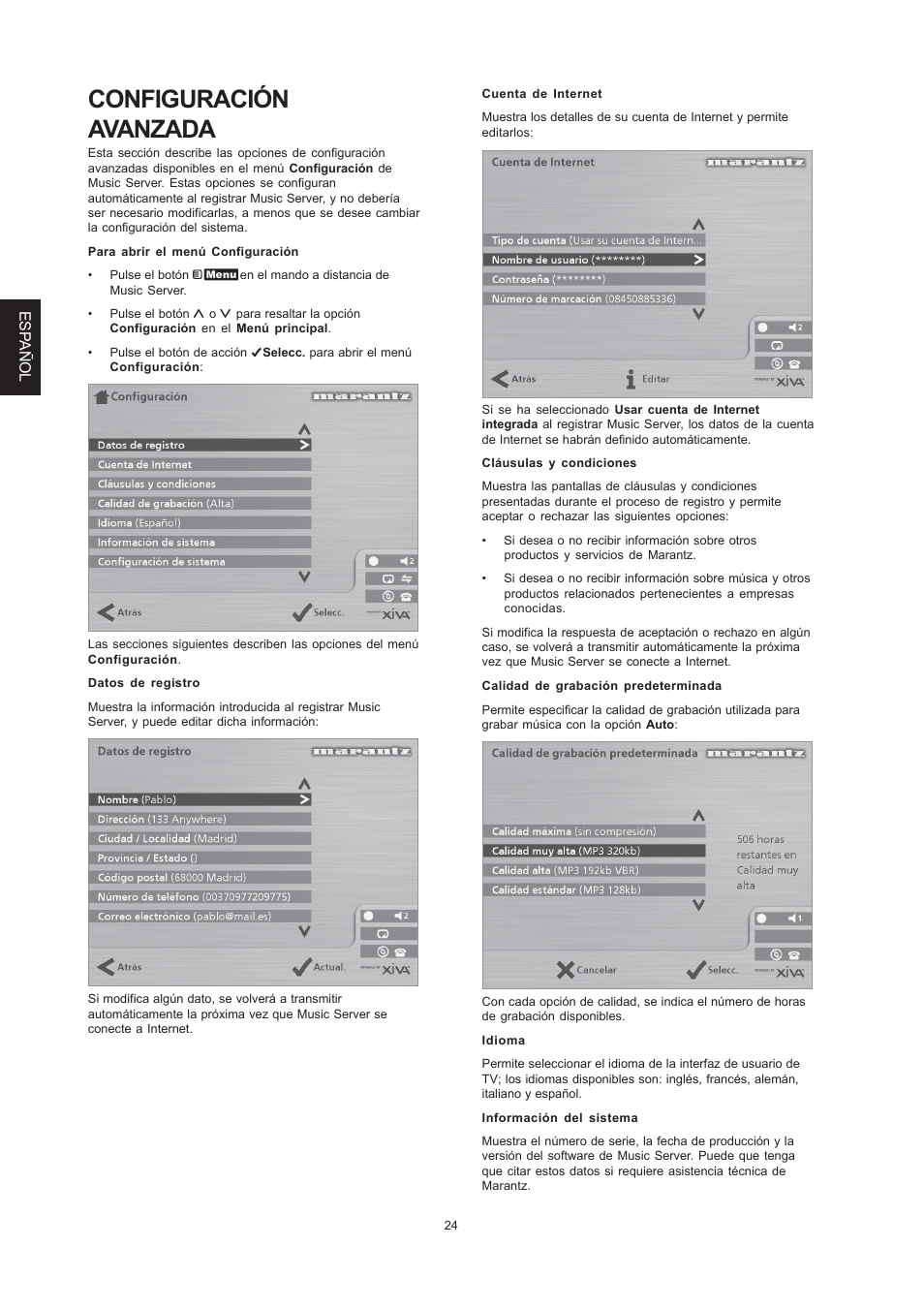 Configuración avanzada | Marantz DH9300 User Manual | Page 88 / 132