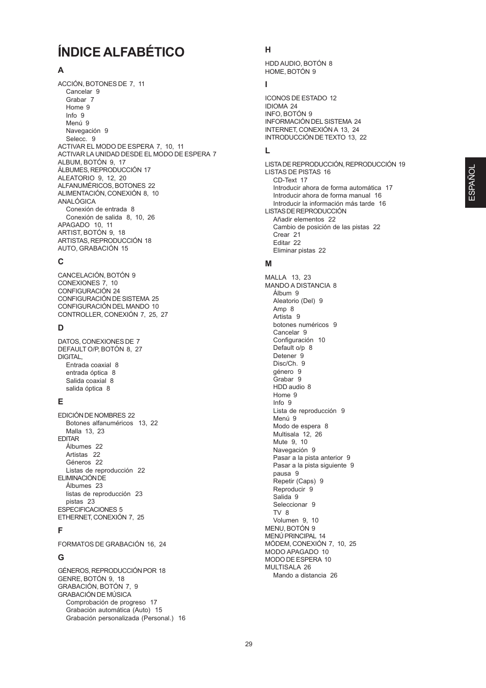 Índice alfabético | Marantz DH9300 User Manual | Page 93 / 132