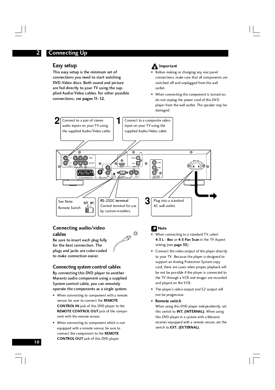 Connecting up 2, Easy setup | Marantz DV7600 User Manual | Page 10 / 56