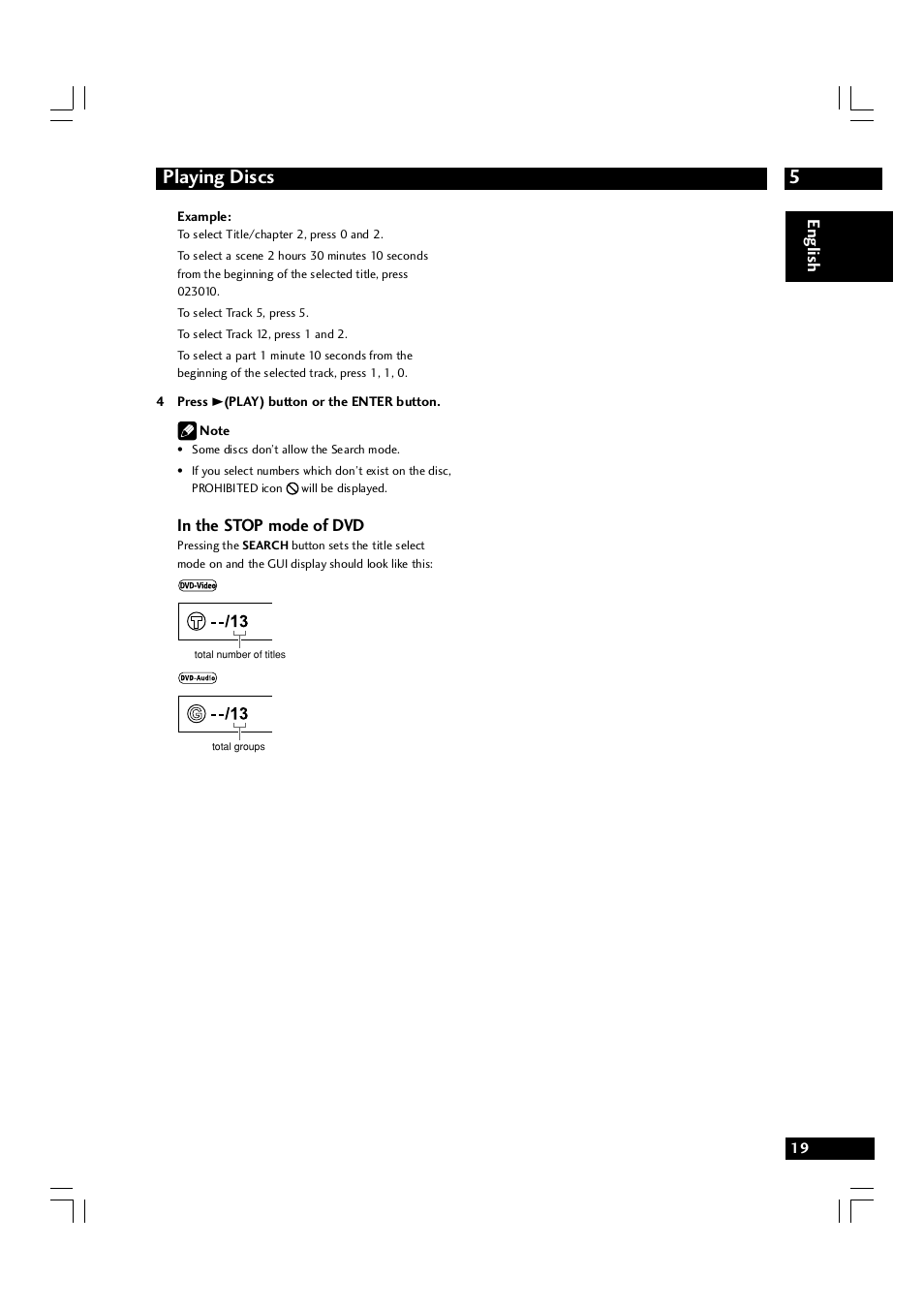 5playing discs, English | Marantz DV7600 User Manual | Page 19 / 56
