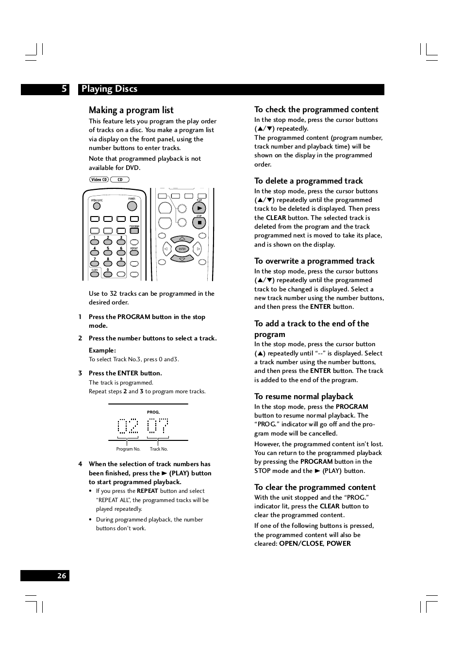 Playing discs 5, Making a program list | Marantz DV7600 User Manual | Page 26 / 56