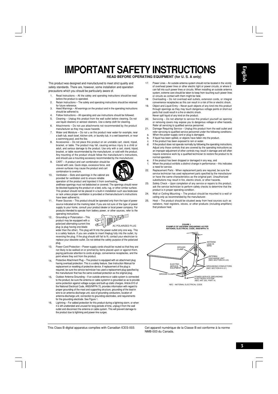 Important safety instructions, English | Marantz DV7600 User Manual | Page 3 / 56