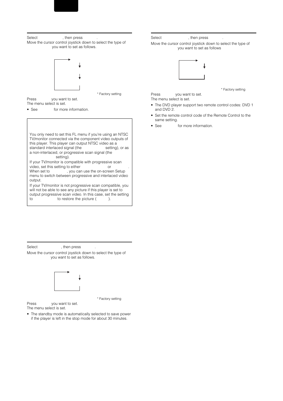 Comp video setting, Auto p off setting, Remot code setting | English | Marantz DV-12S1 User Manual | Page 24 / 69