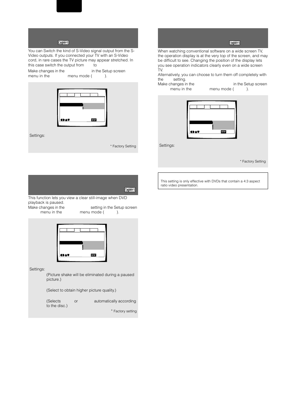 Selecting the type of paused image to display, Setting the position of the on-screen display, Switching the s-video output | English | Marantz DV-12S1 User Manual | Page 38 / 69