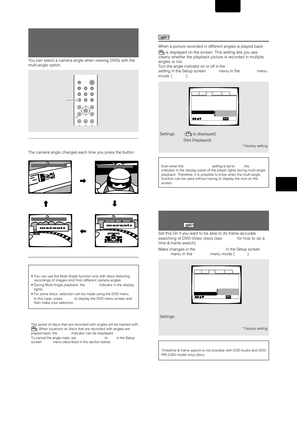 Viewing from a desired camera angle (multi-angle), Selecting the type of search mode, Turning the angle indicator on and off | English | Marantz DV-12S1 User Manual | Page 39 / 69