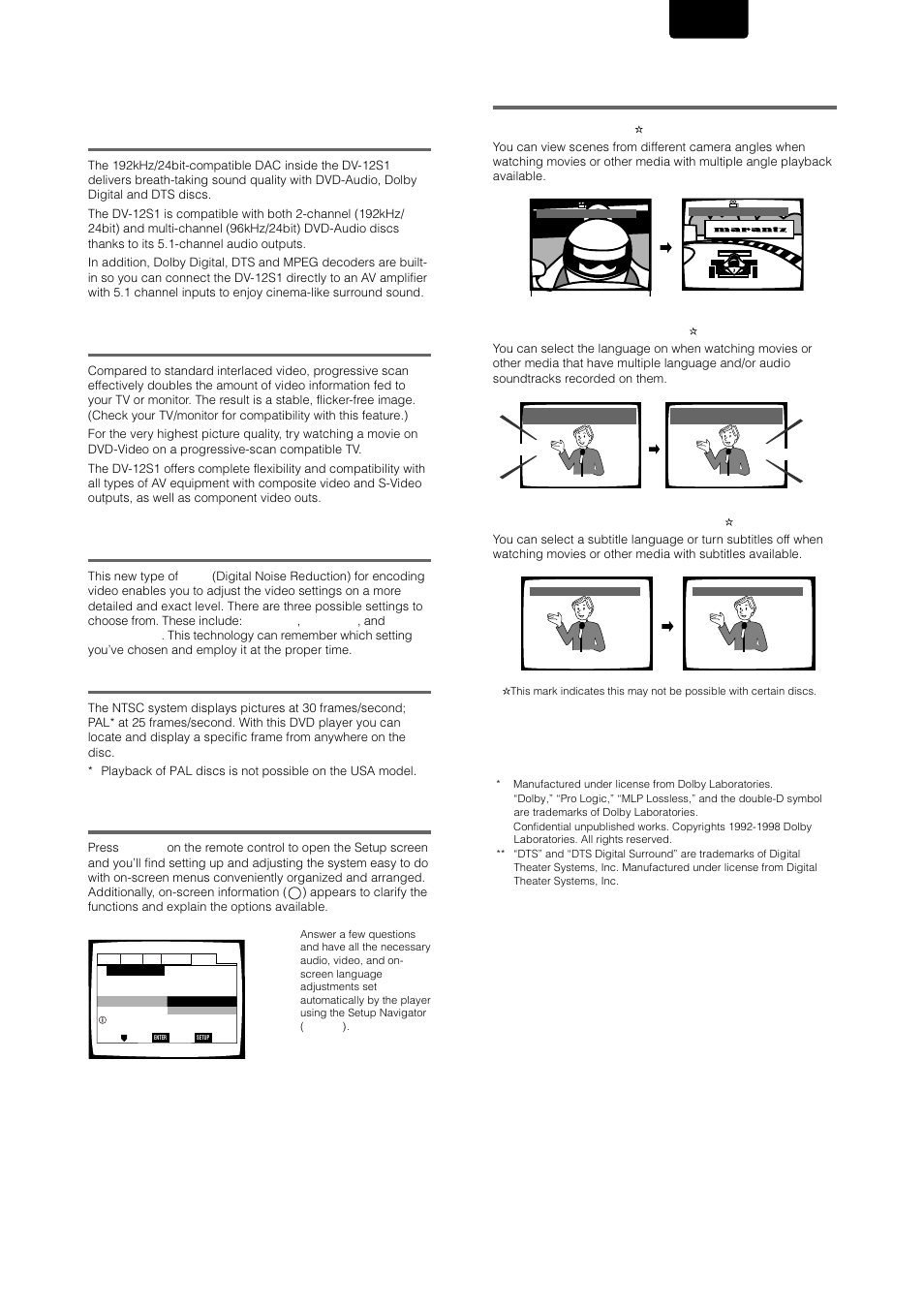 Wide range of dvd viewing options, Frame search, Easy setup and adjustment using on- screen menus | English | Marantz DV-12S1 User Manual | Page 5 / 69