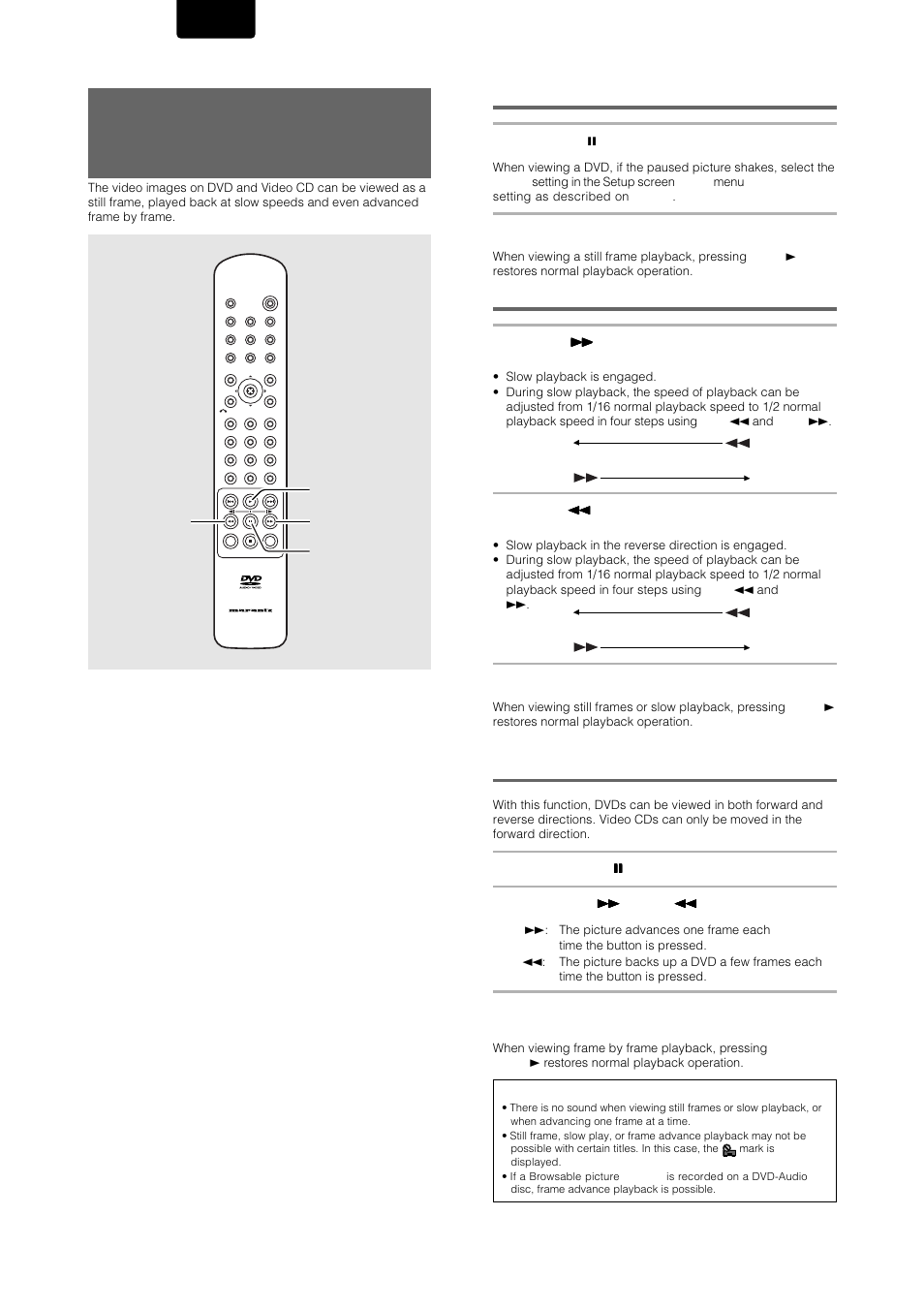 Still frame/slow play/frame advance playback, Viewing a still frame, Viewing slow playback | English | Marantz DV-12S1 User Manual | Page 50 / 69