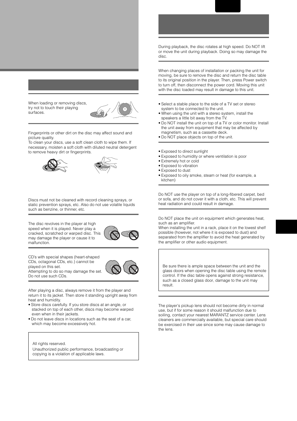 Additional information, Disc care, For proper and long use of this unit | Marantz DV-12S1 User Manual | Page 63 / 69