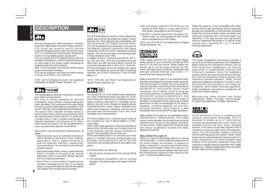 Description | Marantz SR5500 User Manual | Page 5 / 41