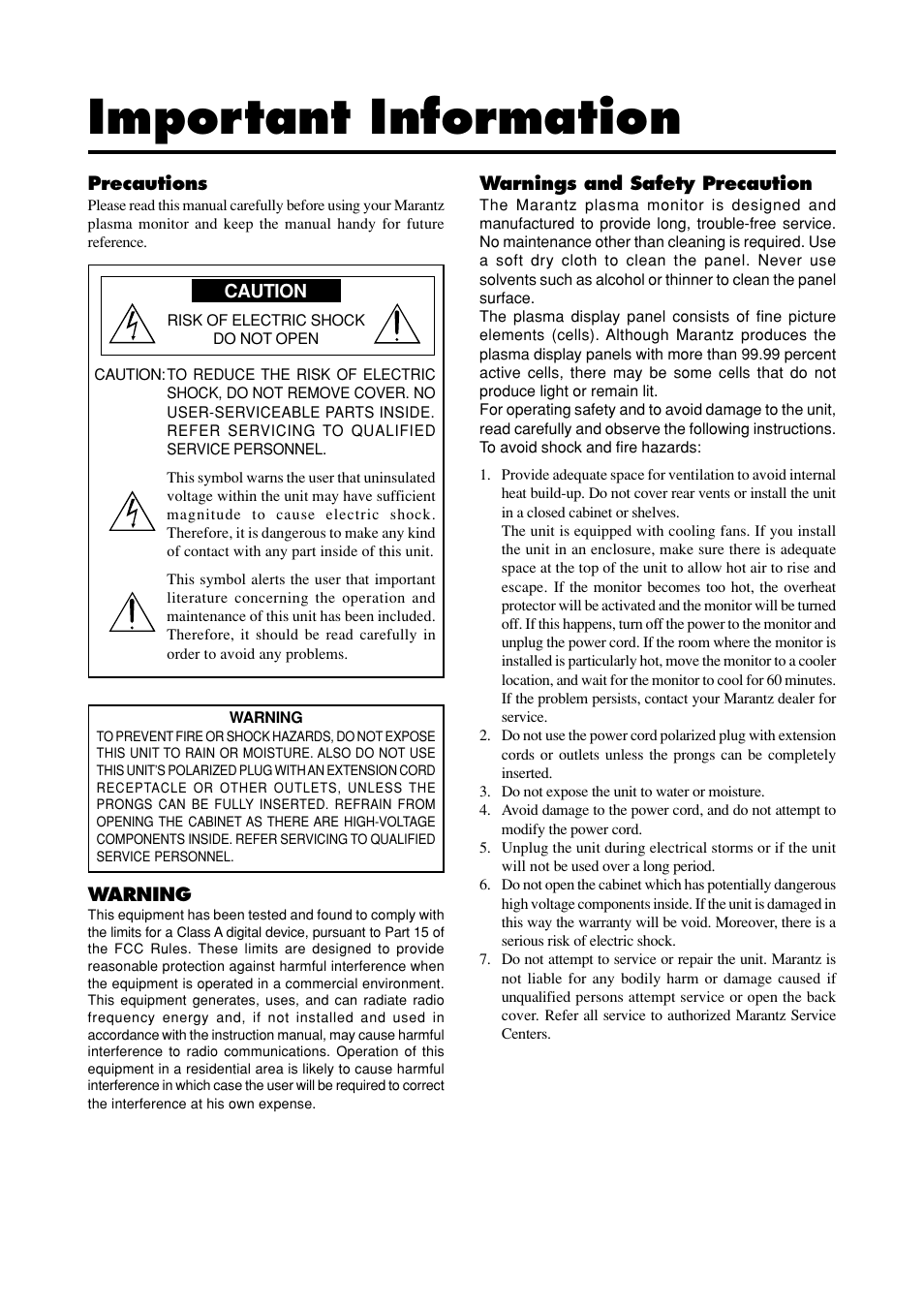 Important information | Marantz PD6120D User Manual | Page 2 / 60