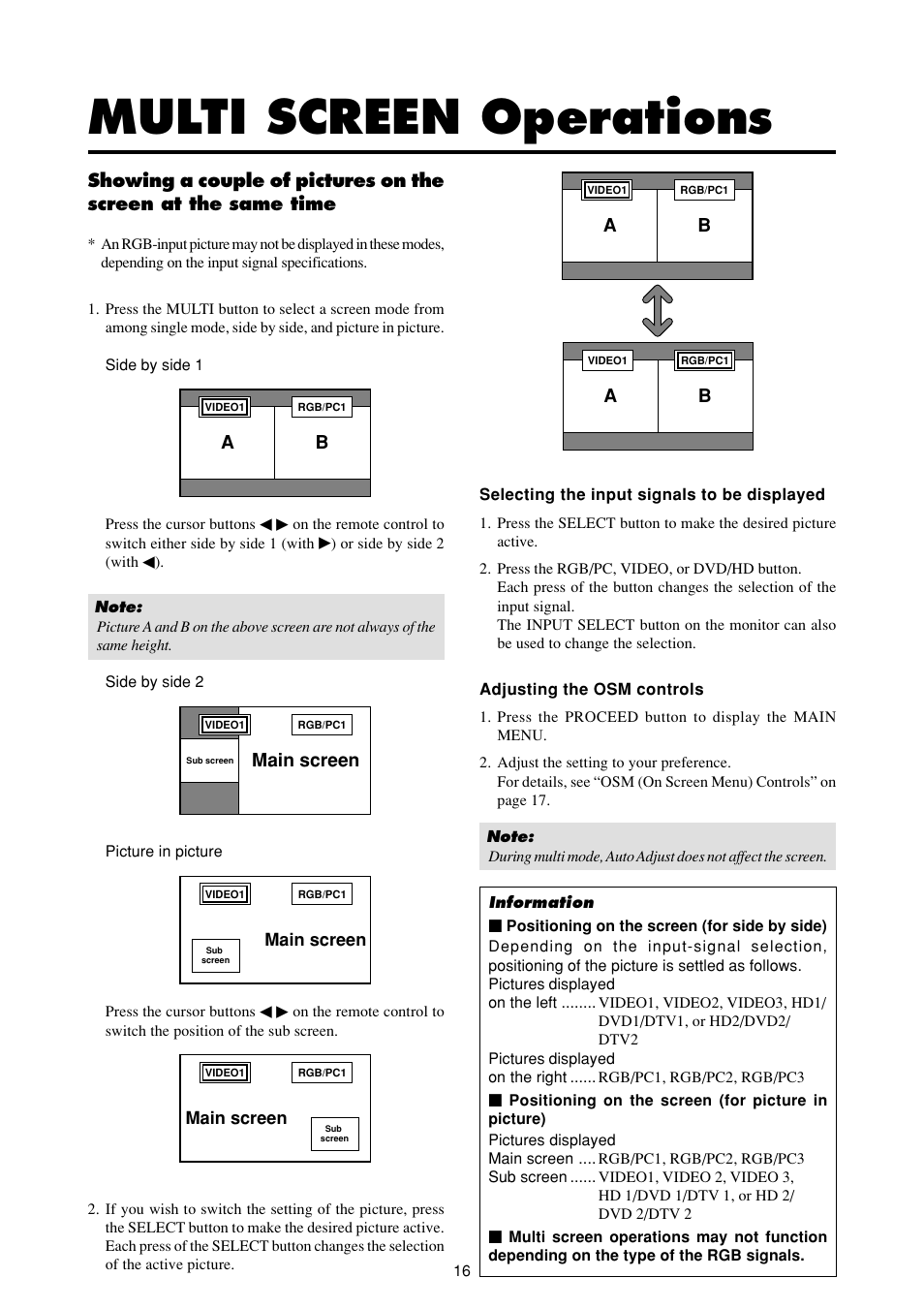 Multi screen operations, Main screen | Marantz PD6120D User Manual | Page 23 / 60