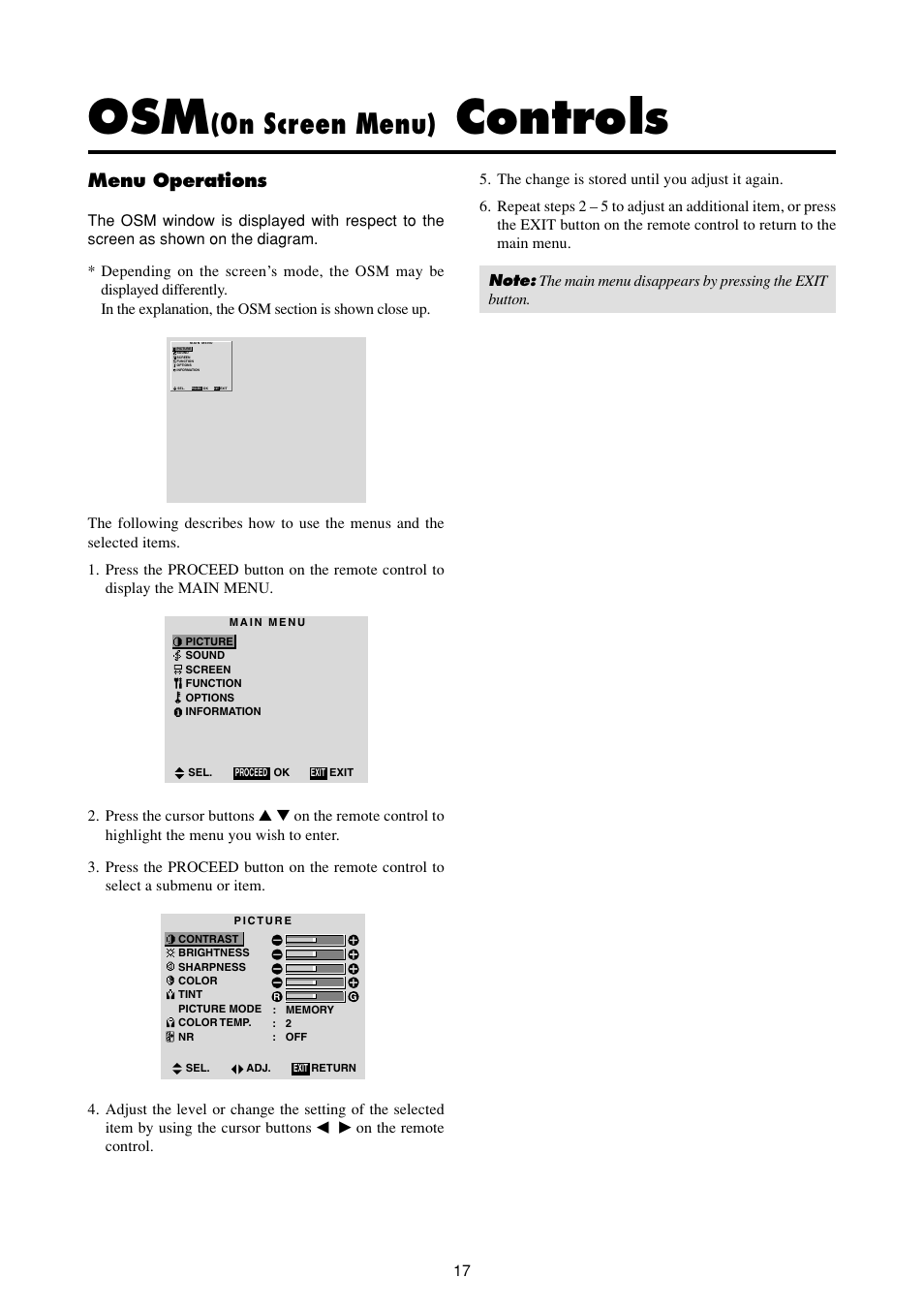 Controls, On screen menu), Menu operations | Marantz PD6120D User Manual | Page 24 / 60