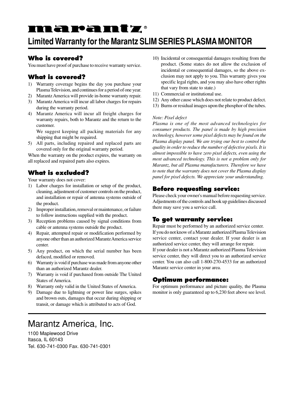 Marantz america, inc | Marantz PD6120D User Manual | Page 6 / 60